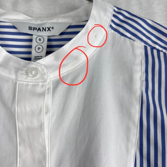 NEW Spanx Top Poplin Tuxedo Shirt Blue Striped Victorian Old Money Nautical - Picture 4 of 6